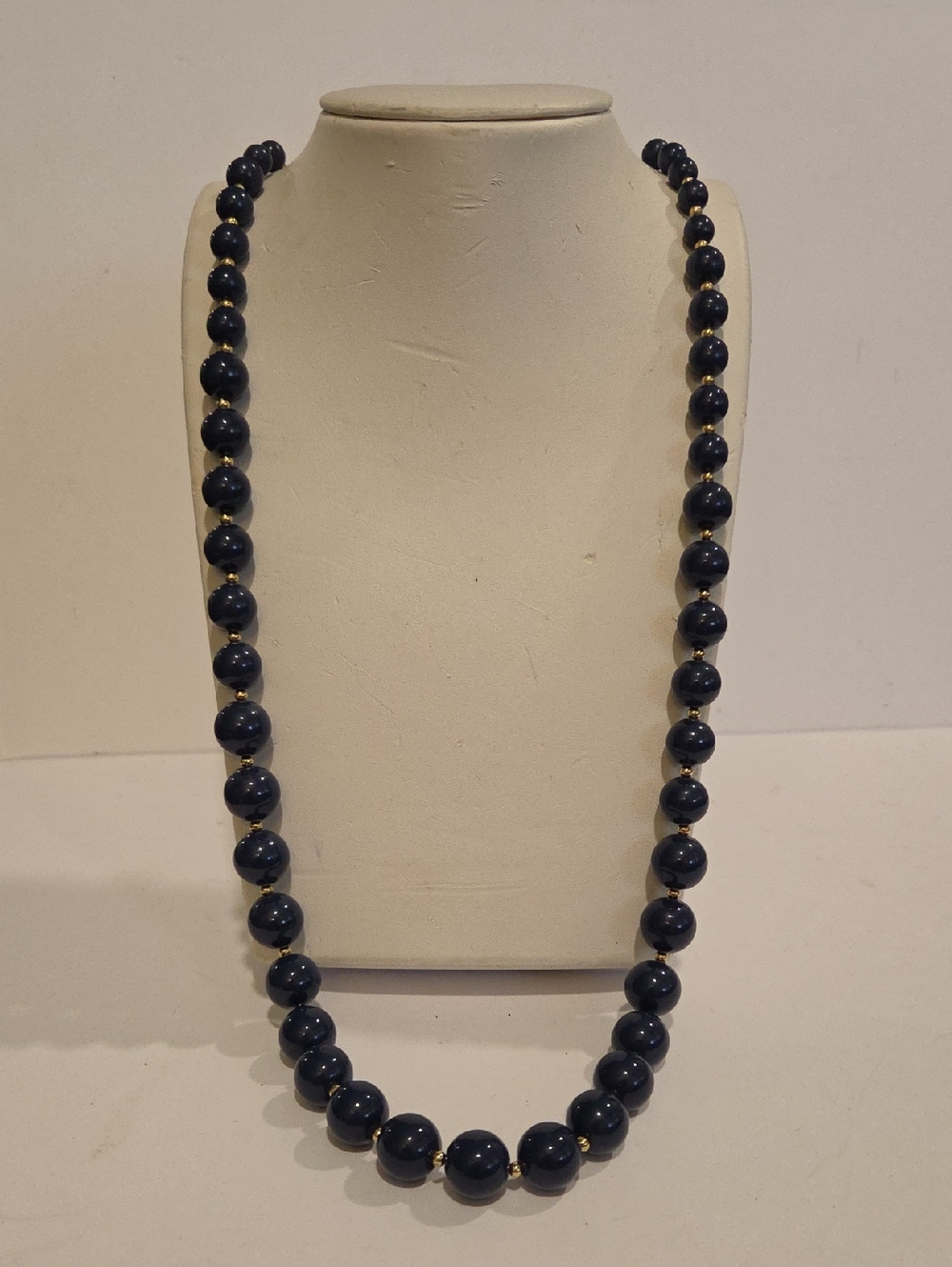 Monet Classic Navy Graduated Bead With Goldtone Spacers Necklace- 28"